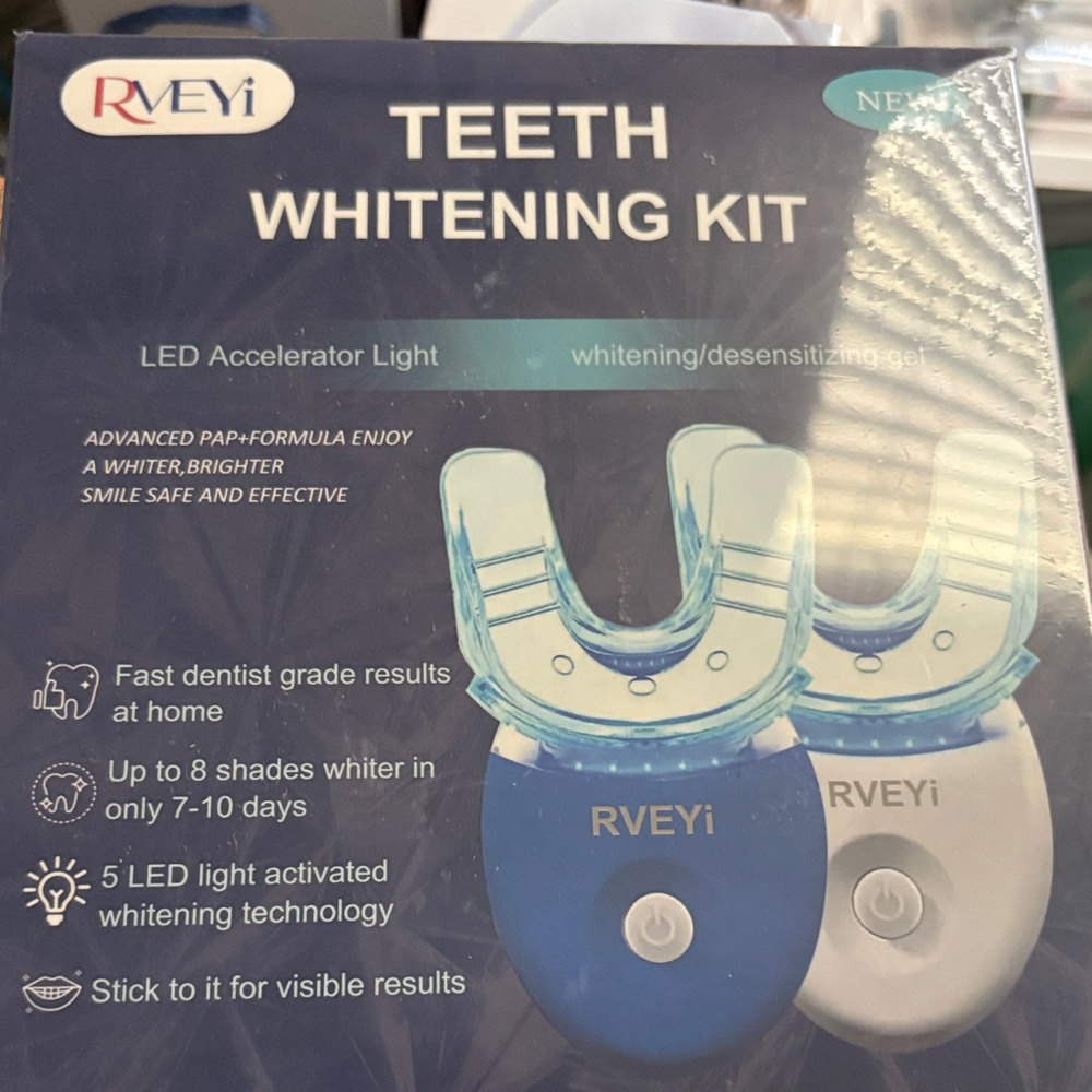 Teeth Whitening Kit with LED Light - Blue and White
